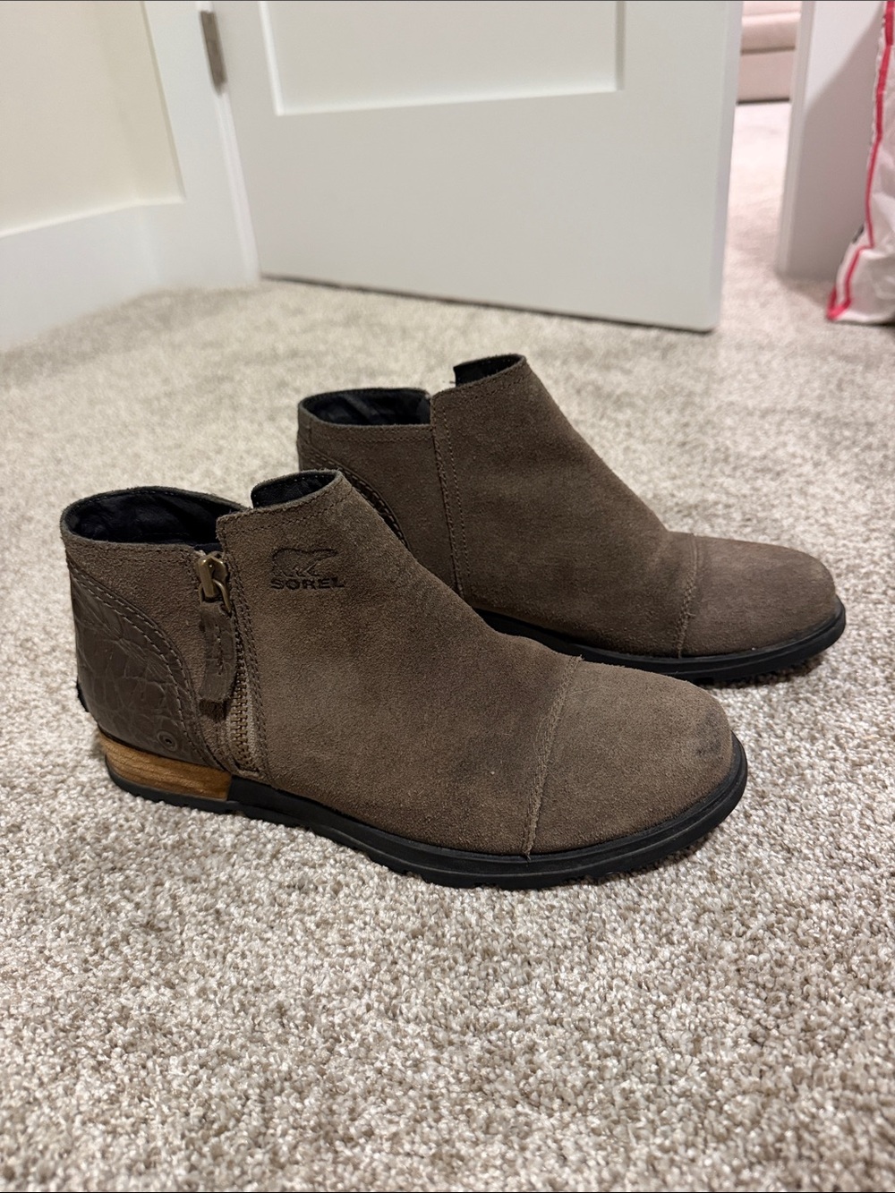Sorel Brown Suede Ankle Booties with Side Zip